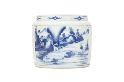Lot 76 - A CHINESE BLUE AND WHITE 'LANDSCAPE' JARDINIERE.