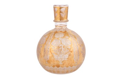 Lot 254 - A MUGHAL-REVIVAL MOULD-BLOWN AND GOLD-PAINTED GLASS HUQQA BASE