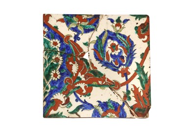 Lot 340 - A FRAGMENTED POTTERY TILE WITH HATAYI MOTIF