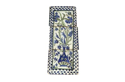 Lot 333 - A DECORATIVE WALL PANEL OF THREE DAMASCUS POTTERY TILES