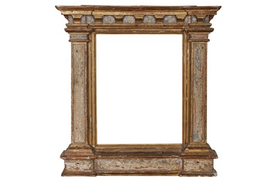 Lot 222 - AN ITALIAN VENETIAN 16TH CENTURY POLYCHROME GILDED TABERNACLE FRAME