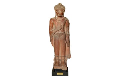 Lot 203 - A STANDING TERRACOTTA FIGURE OF BUDDHA
