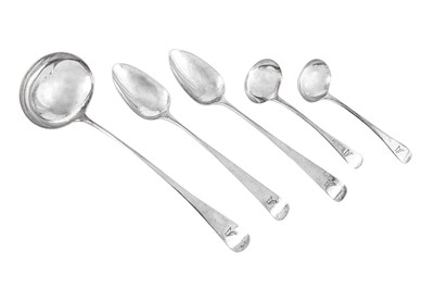 Lot 314 - A pair of George III provincial sterling silver basting spoons, Exeter 1806 by Joseph Hicks