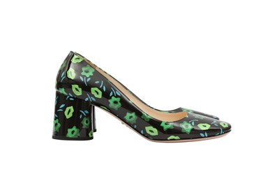 Lot 198 - Prada Black Décolleté Collection Floral Heeled Pump - Size 38.5