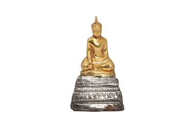 Lot 224 - A THAI DEVOTIONAL BUDDHIST ICON WITH GOLD AND SILVER FOIL