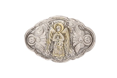 Lot 300 - A SILVER REPOUSSÉ SNUFF BOX WITH CHRISTIAN ICONOGRAPHY