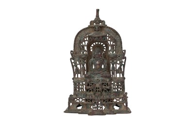 Lot 273 - A SILVER AND BRASS-INLAID BRONZE JAIN ALTAR PIECE
