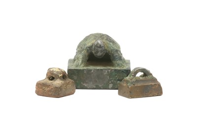 Lot 171 - THREE CHINESE BRONZE SEALS.