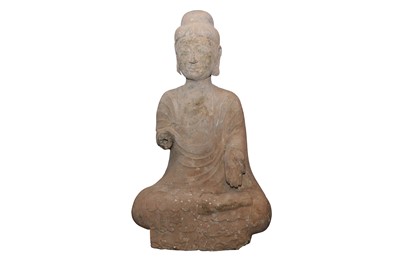 Lot 585 - A CHINESE STONE FIGURE OF A SEATED BODHISATTVA