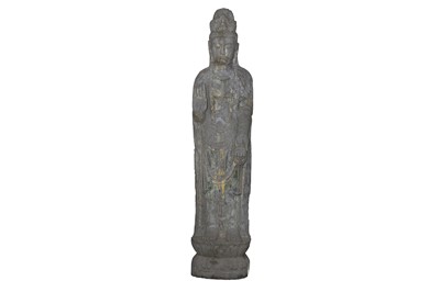 Lot 583 - A EXCEPTIONALLY LARGE STONE FIGURE OF A STANDING BODHISATTVA
