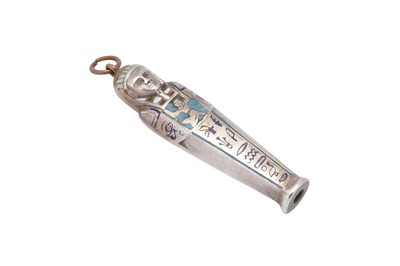 Lot 31 - An early 20th century Continental novelty silver and enamel Egyptian revival propelling pencil, circa 1925