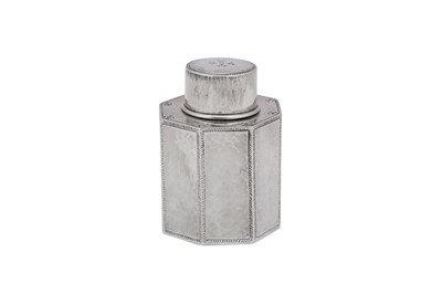 Lot 331 - A George V ‘Arts and Crafts’ sterling silver tea caddy, Birmingham 1916 by Liberty and Co