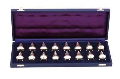 Lot 250 - A cased assembled set of sixteen 20th century Danish sterling silver cruets, Copenhagen circa 1930 by Georg Jensen