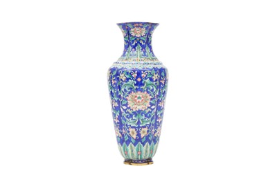 Lot 201 - A CHINESE FAMILLE ROSE CANTON ENAMEL BLUE-GROUND VASE.