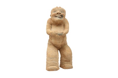 Lot 305 - A LARGE CHINESE POTTERY FIGURE OF A JESTER.