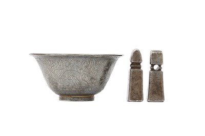 Lot 430 - A TIBETAN BUTTER LAMP AND TWO MONASTIC SEALS.