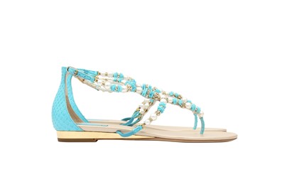 Lot 135 - Rene Caovilla Turquoise Python Val Flat Sandal