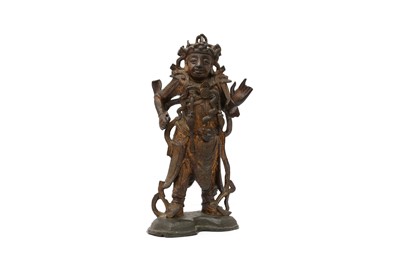 Lot 721 - A CHINESE GILT-BRONZE FIGURE OF A DOOR GUARDIAN.