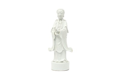 Lot 722 - A CHINESE BLANC-DE-CHINE FIGURE OF GUANYIN.