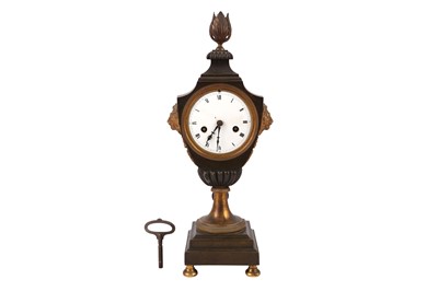Lot 34 - A FRENCH NEOCLASSICAL URN SHAPED BRONZE AND PARCEL GILT MANTEL CLOCK, 19TH CENTURY