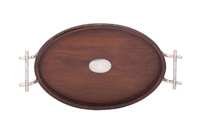 Lot 108 - A late 19th / early 20th century Chinese Export silver mounted hardwood tray, Shanghai circa 1900 retailed Tuck Chang