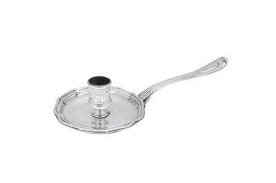 Lot 207 - A Louis XV mid-18th century French silver chamberstick, Paris 1746 makers mark obscured, possibly by Pierre Germain (reg. 6th May 1744, until 12th Jan 1783)