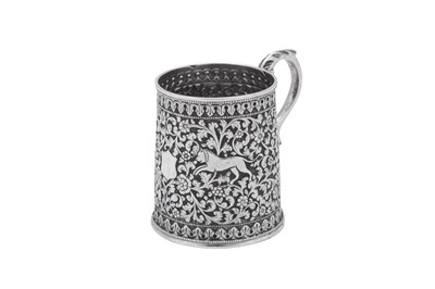 Lot 78 - A late 19th century Anglo – Indian unmarked silver mug, Cutch circa 1890