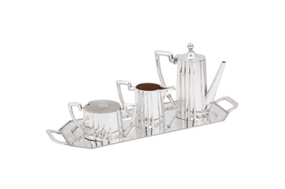 Lot 222 - An early 20th century Austrian 800 standard silver three-piece coffee service on tray, Vienna circa 1922-24 by Ferdinand Feuchtner (active 1915-24)