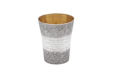 Lot 65 - An early 20th century Anglo – Indian unmarked silver beaker, Kashmir dated 1918