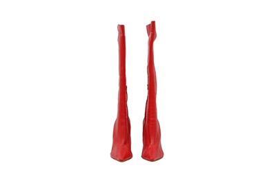 Lot 32 - Dolce & Gabbana Red Heeled Long Boot - Size 40.5
