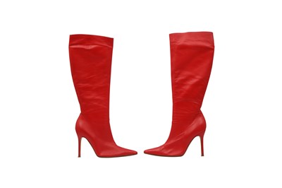 Lot 32 - Dolce & Gabbana Red Heeled Long Boot - Size 40.5
