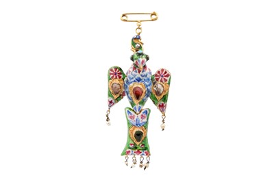 Lot 66 - A POLYCHROME-ENAMELLED BIRD PENDANT