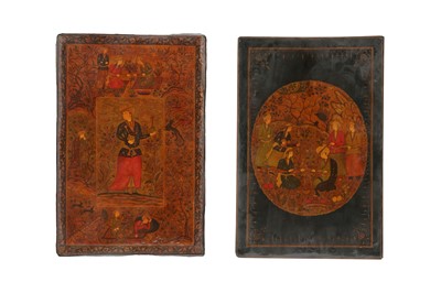 Lot 77 - A PAIR OF LARGE LACQUERED PAPIER-MÂCHÉ BOOK COVERS