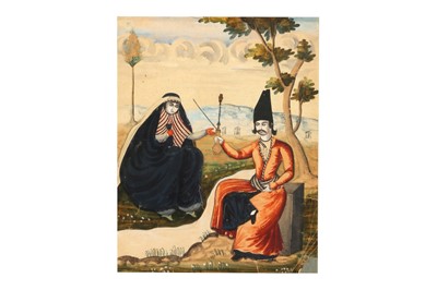 Lot 26 - A QAJAR COUPLE SMOKING A WATER PIPE (QALYAN)