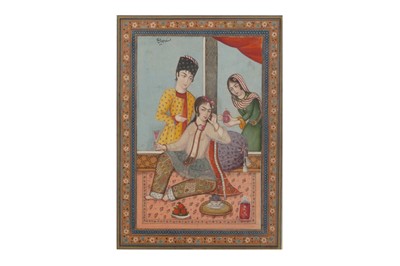 Lot 21 - AN INTERIOR SCENE WITH A COUPLE DRINKING WINE