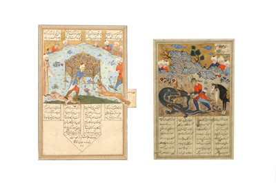 Lot 88 - A LOOSE ILLUSTRATED FOLIO FROM FERDOWSI'S SHAHNAMA AND ANOTHER FROM NIZAMI GANJAVI’S HAFT PEYKAR