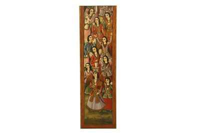 Lot 22 - A LARGE RECTANGULAR-CUT PANEL FROM A MONUMENTAL QAJAR OIL PAINTING