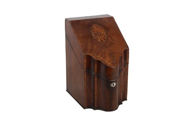 Lot 80 - A GEORGE III MAHOGANY AND HERRING BONE BANDED KNIFE BOX