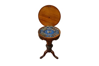 Lot 84 - A VICTORIAN WALNUT AND GEOMETRICALLY INLAID SEWING CASKET