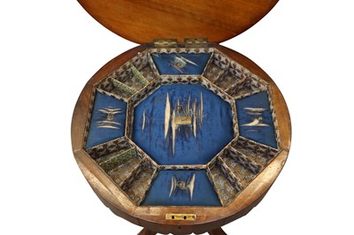 Lot 84 - A VICTORIAN WALNUT AND GEOMETRICALLY INLAID SEWING CASKET