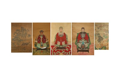 Lot 753 - A COLLECTION OF FIVE CHINESE HANGING SCROLLS.