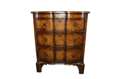 Lot 119 - AN 18TH CENTURY STYLE WALNUT SERPENTINE FRONTED CHEST