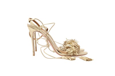 Lot 389 - Aquazzura Gold Fringed Heeled Sandal - Size 41