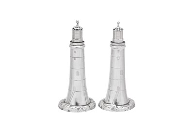 Lot 36 - A pair of Victorian novelty sterling silver pepper pots, Birmingham 1895 by Deakin and Francis