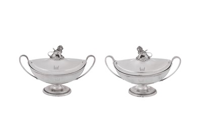 Lot 463 - A pair of George III sterling silver sauce tureens, London 1797 by Paul Storr (1771-1844, first reg. 12th Jan 1793)