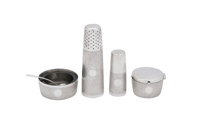 Lot 343 - An Elizabeth II modernist sterling silver four-piece cruet set, London 1966 by Gerald Benney (1930-2008)