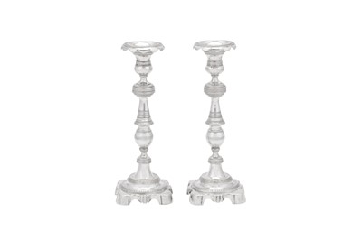 Lot 266 - A pair of mid-19th century Brazilian silver candlesticks, Rio De Janeiro circa 1840 by Quintin Antonio Raposo