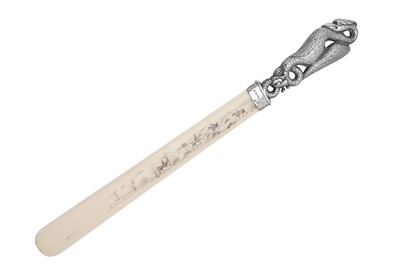 Lot 46 - Horse Riding interest – A Victorian sterling silver and ivory page turner, Birmingham 1889 by Horton & Allday