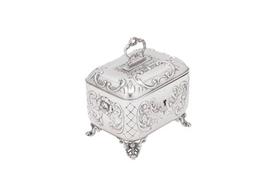 Lot 225 - A late 19th / early 20th century Austrian 800 standard silver sugar box (zuckerdose), Vienna circa 1900 by Adolf Wawra (active 1897-1924)