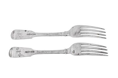 Lot 299 - A pair of William IV provincial sterling silver table forks, York 1835 by James Barber & William North